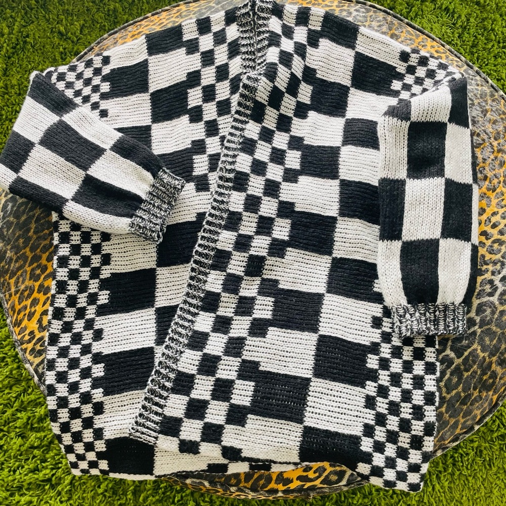 Black and White Checkered Cardigan